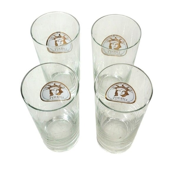 VTG 22Kt Gold Statue of Liberty Centennial Gold Seal Set of Four Libbey Glasses - Picture 4 of 12